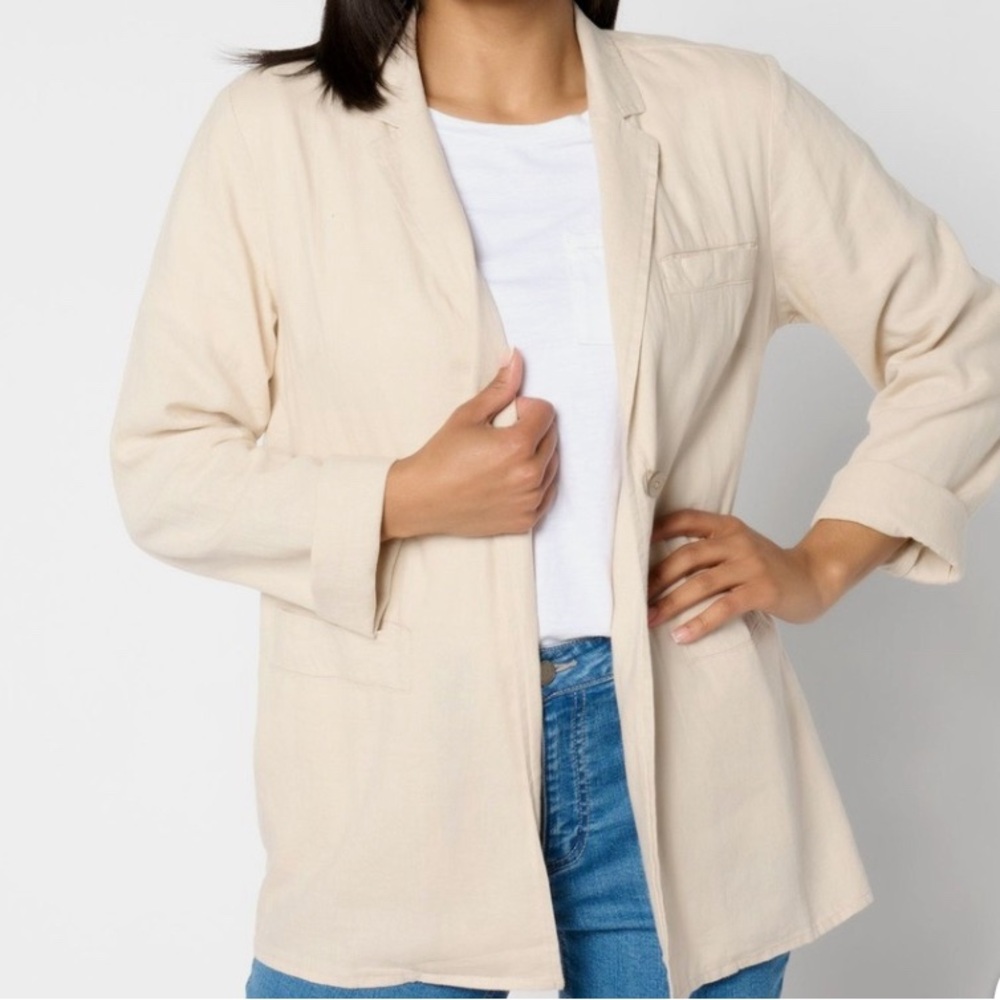 NWT Peace Love World Boheme Relaxed Linen Blend Blazer Grey Moon Size XS